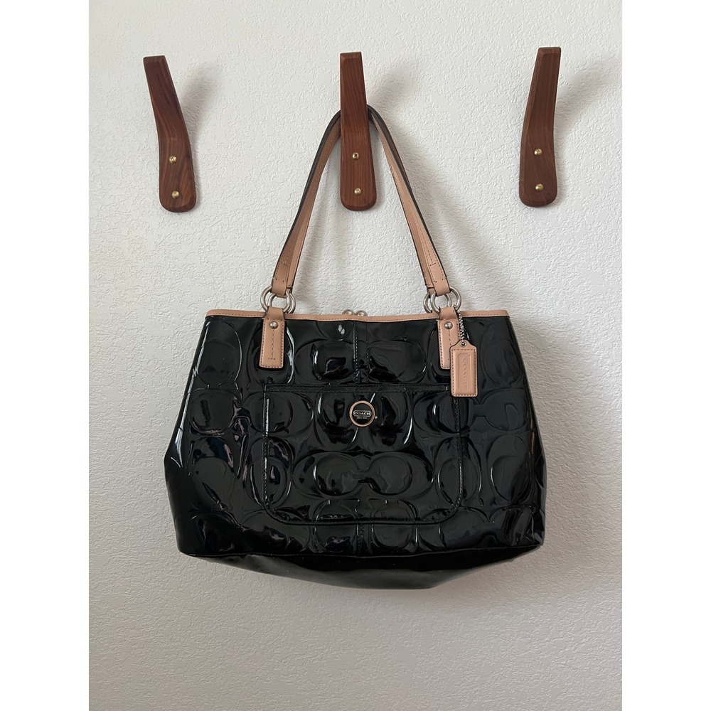 Coach Black and Tan Patent Leather Tote